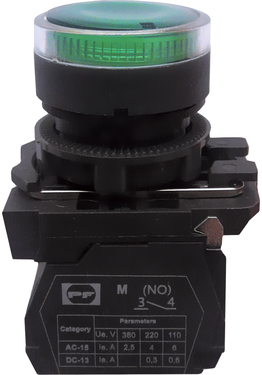 Вимикач кнопковий пластиковий FP5-AW3361230 1NO (зелений)