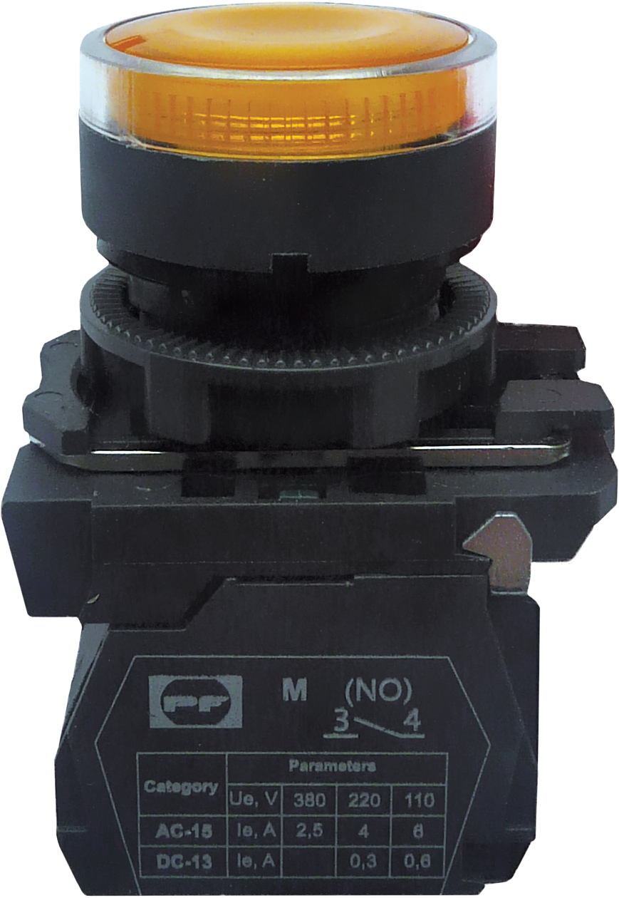 Вимикач кнопковий пластиковий FP5-AW3561230 1NO (жовтий)